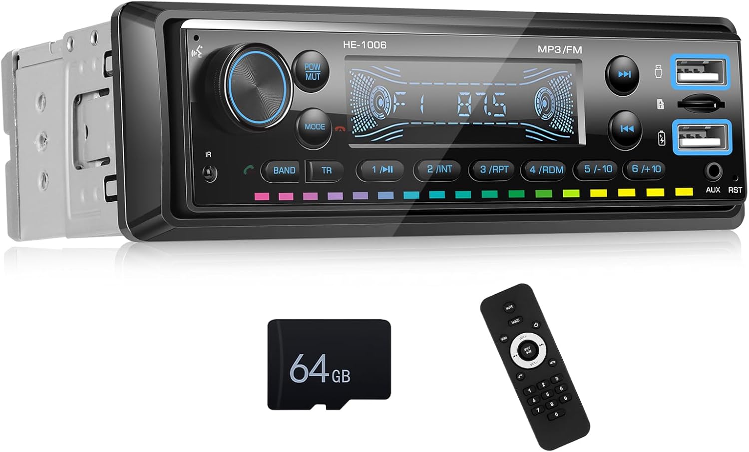 OiLiehu Single Din Car Stereo Bluetooth Hands-Free, 1 Din Car Stereo with FM Radio, Marquee Light, MP3 Player Support USB Charge, AUX-in, 64G TF Card, Remote Control