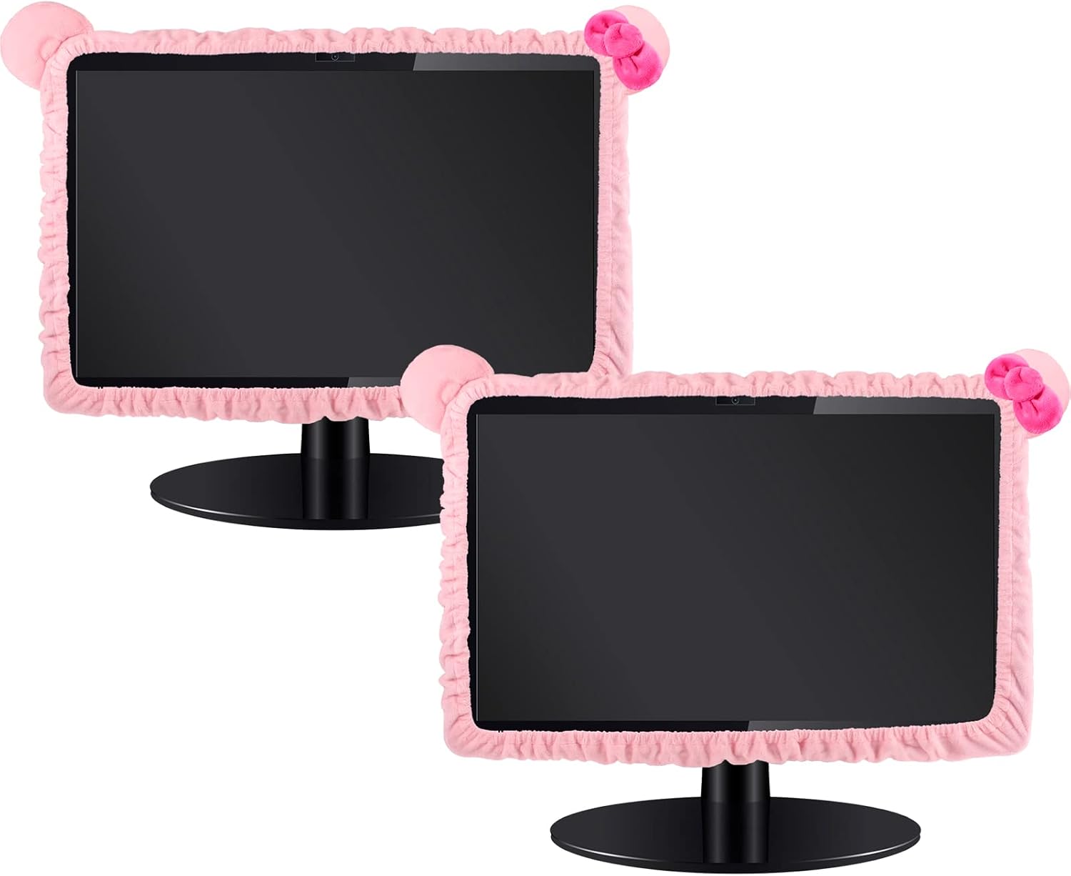 2 Pcs 20''-29'' Kawaii Computer Monitor Cover with Cat Ear Design, Furry Cute Pink Monitor Dust Cover Protector Lovely Monitor Accessories Laptop TV LCD Screen Monitor Decoration for Tablet