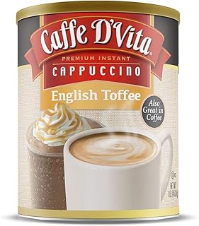 Caffe D'Vita English Toffee Cappuccino Mix - Instant Cappuccino Mix, Gluten Free, No Cholesterol, No Hydrogenated Oils, No Trans Fat, 99% Caffeine Free, Flavored Instant Coffee - 1 Lb Can