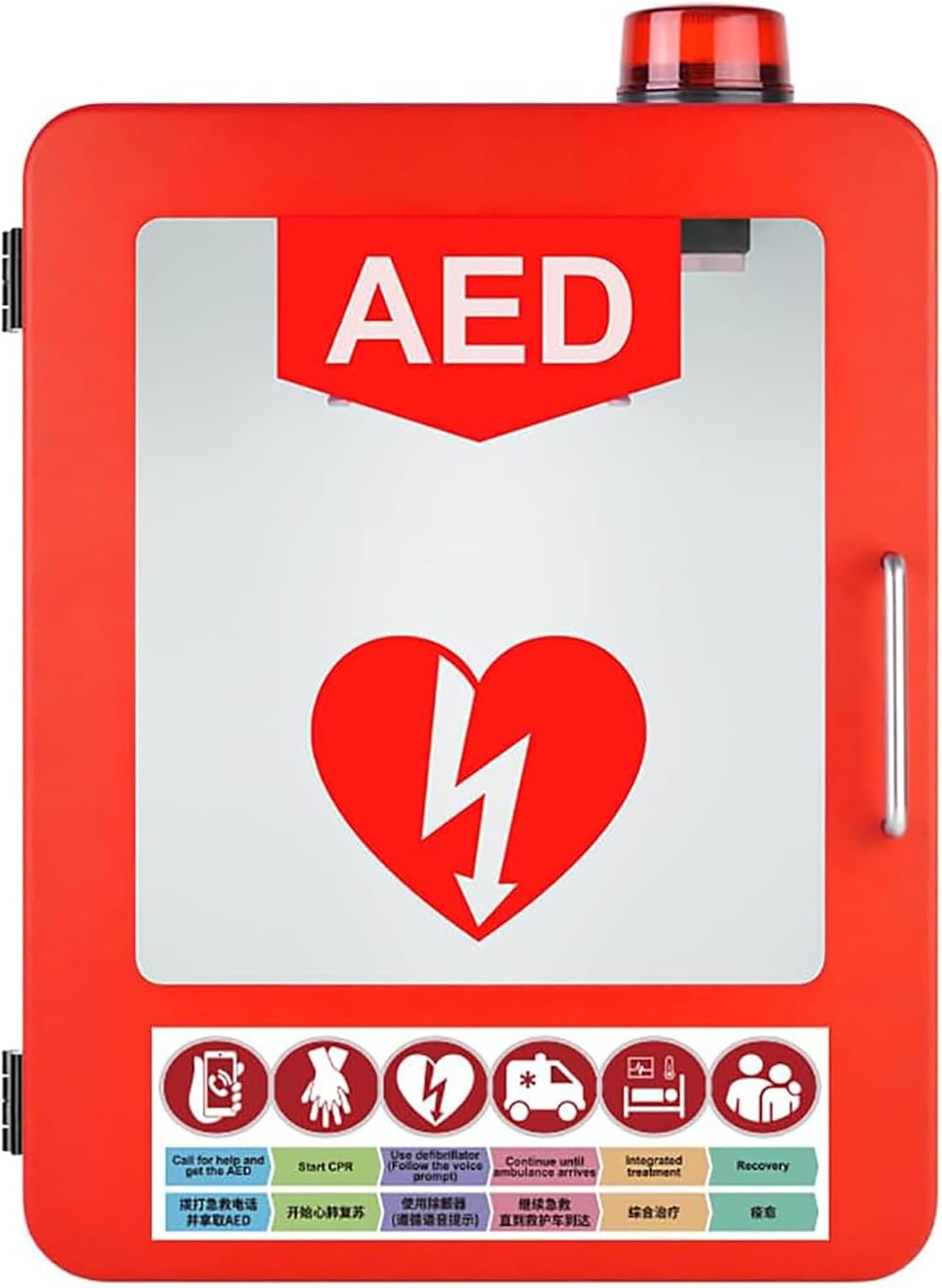 AED defibrillator storage cabinet, AED Defibrillator Wall Cabinet with Light and Alarm System, First Aid Cabinet, Partition Position Adjustable