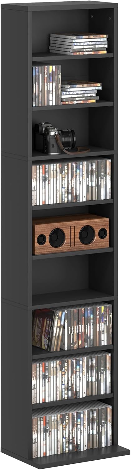 HOMCOM 260 CD/120 DVD Storage Unit, Blu-ray Media Storage Shelf with 9 Compartments and 6 Adjustable Shelves, CD Tower for Living Room, Bedroom, Office, Black