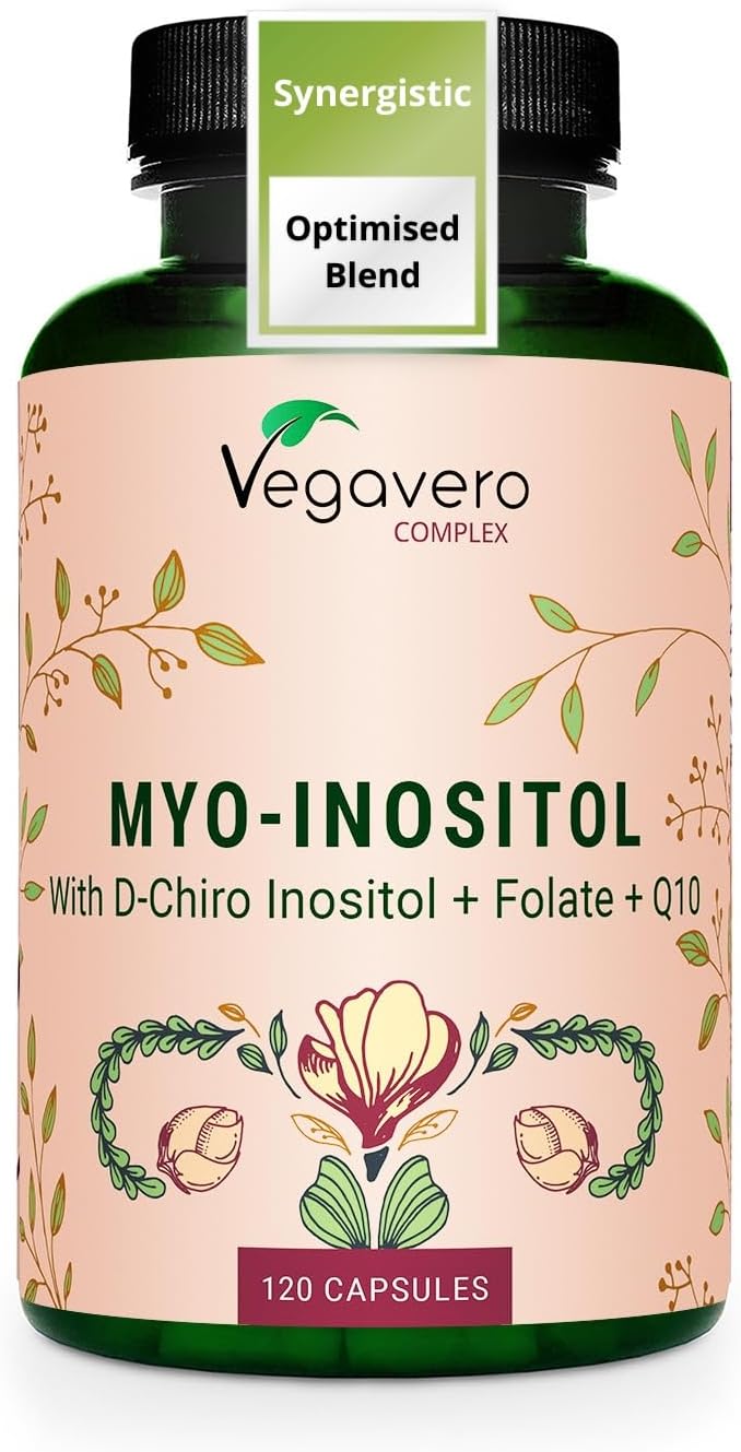 Vegavero Myo-Inositol D-Chiro-Inositol Complex | with Coenzyme Q10, Zinc, Vitamin B6, Chromium & Folic Acid (Quatrefolic) | PCOS Supplement | NO Additives | 120 Capsules | Vegan