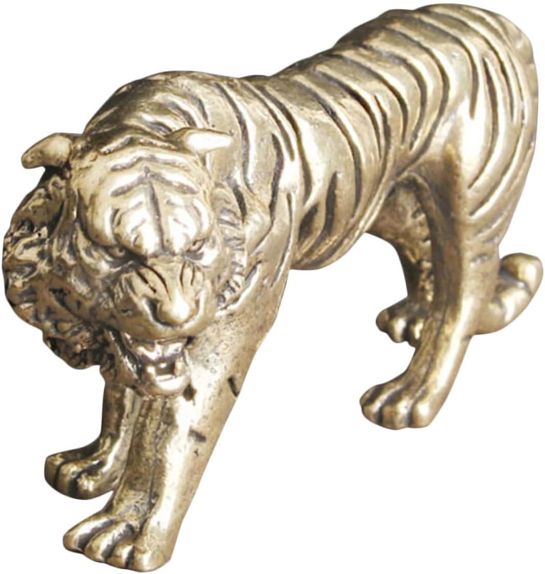 Zerodeko Brass Tiger Statue Ornament Large Solid Brass Tiger Decor for Home Office Vintage Feng Shui Animal Figurine Gift