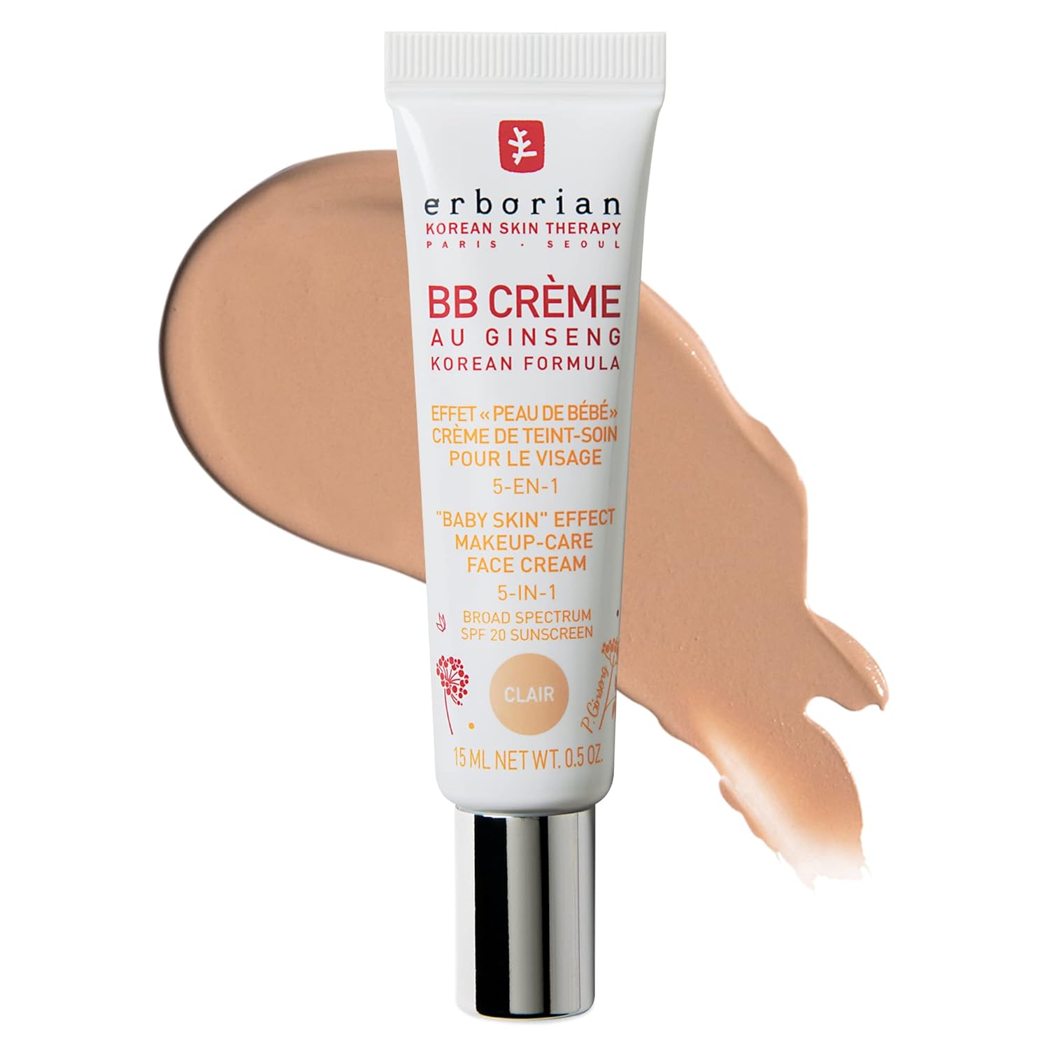 Erborian BB Cream with Ginseng - Lightweight Buildable Coverage with SPF & Ultra-Soft Matte Finish - Korean Face Skincare
