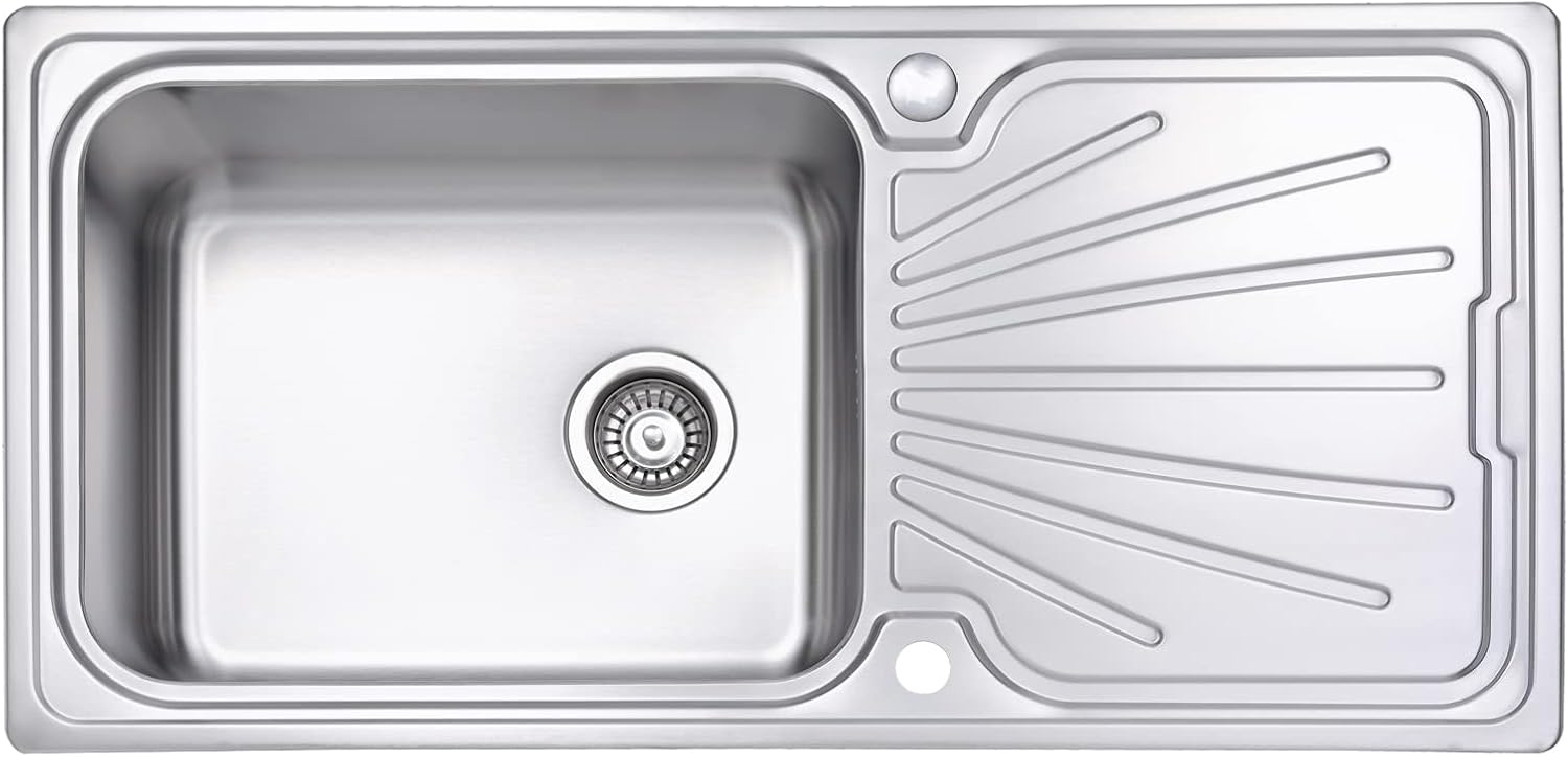 JASSFERRY Kitchen Sink Stainless Steel Large Bowl Welding Style Inset Reversible Drainer & Strainer Waste Pipes Clips 1000 X 500 mm - 10 Years Warranty