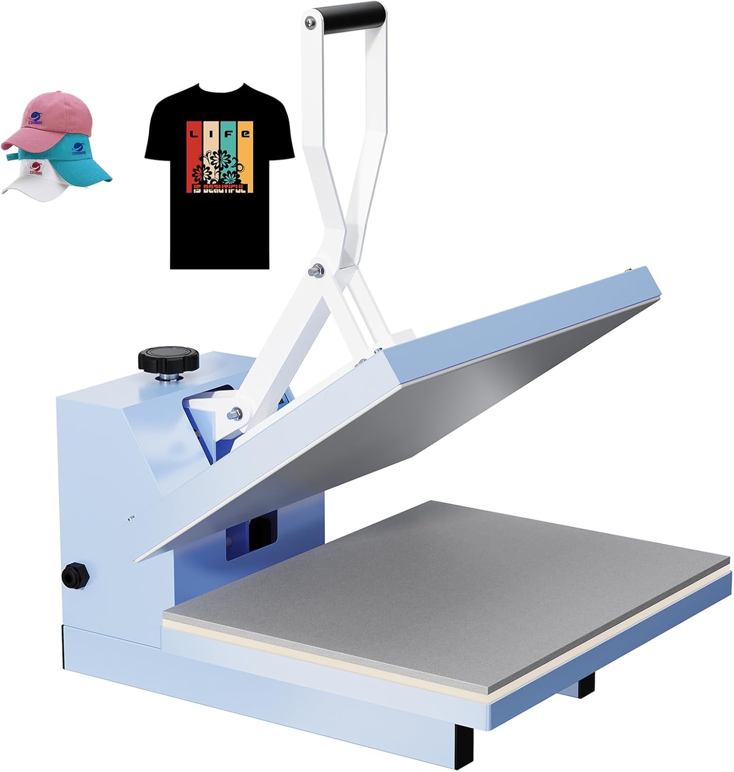 Heat Press, 16x20 Inch Machine, Fixed Clamshell Heat Transfer Machine for T-Shirts, Hats, Bags, Sublimation with Digital Display, 110V US Plug, Mist Blue