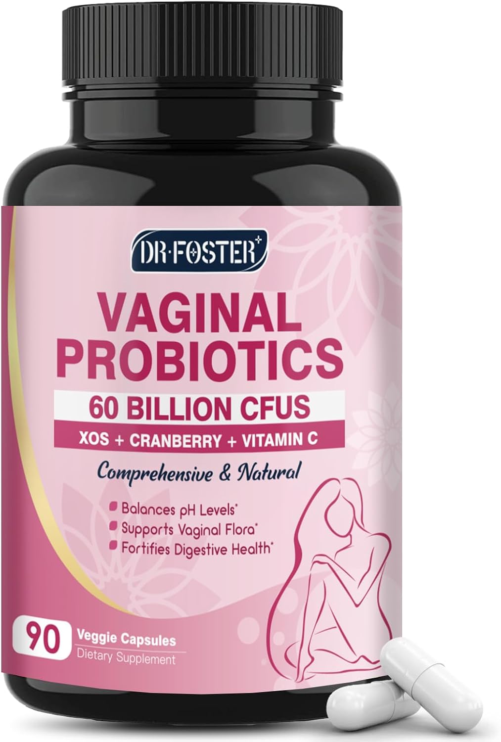 DRFOSTER Vaginal Probiotics for Women pH Balance with Prebiotics & Cranberry - Womens Probiotic Feminine Care Promote Healthy Vaginal Odor & Vaginal Flora, Support Gut Health & UTI - 90 Vegan Capsules