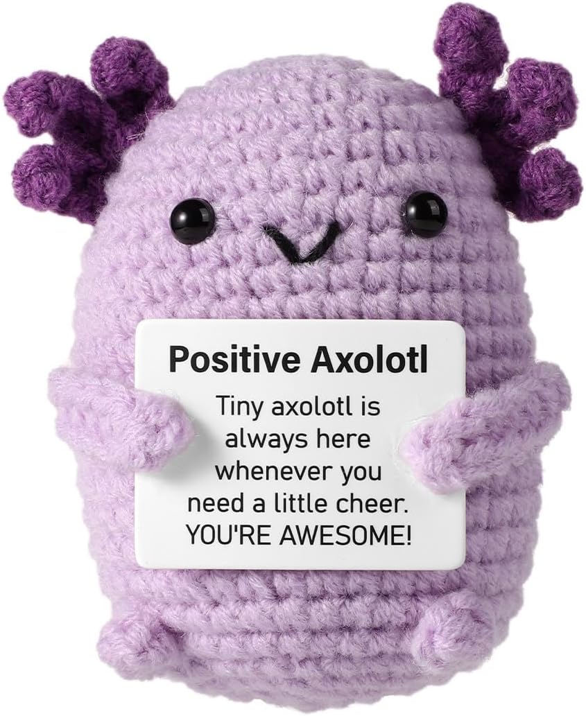 Positive Axolotl Crochet, Mini Cute Knitted Encouragement Potatoes Axolotl Crochet Emotional Support Toy Uplifting Gifts Dolls for Friends Party Decoration Christmas Day Birthday Presents(Purple)