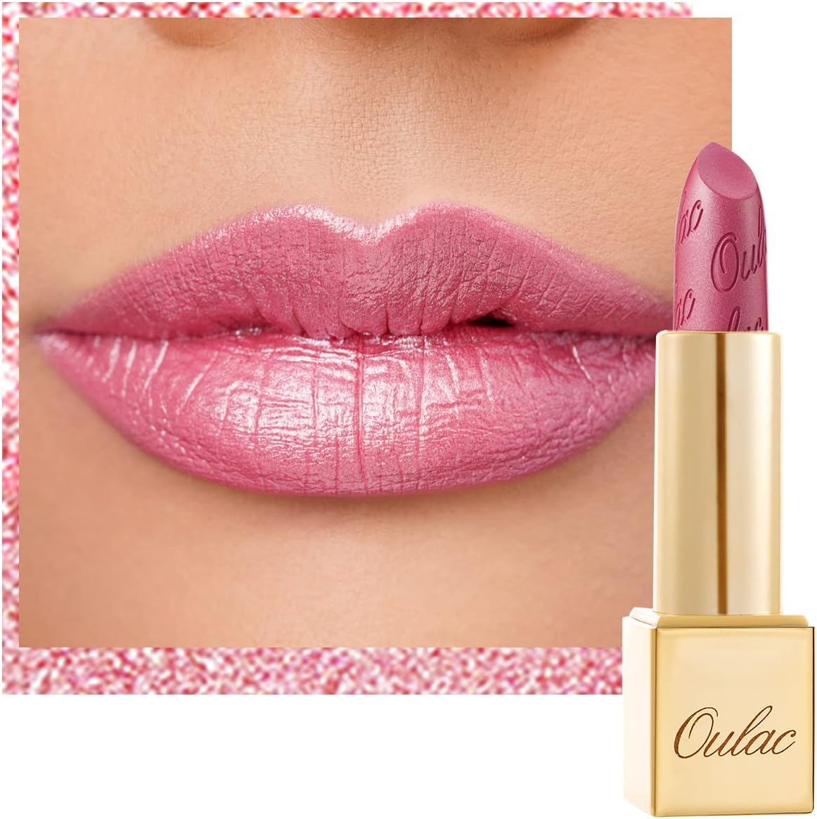 OULAC Metallic Shine Glitter Lipstick, Pink High Impact Lipcolor, Lightweight Soft and Ultra Hydrating, Long Lasting, Vegan & Cruelty-Free, Full-Coverage Lip Color 4.3 g/0.15 HIP & HIPPIE(11)