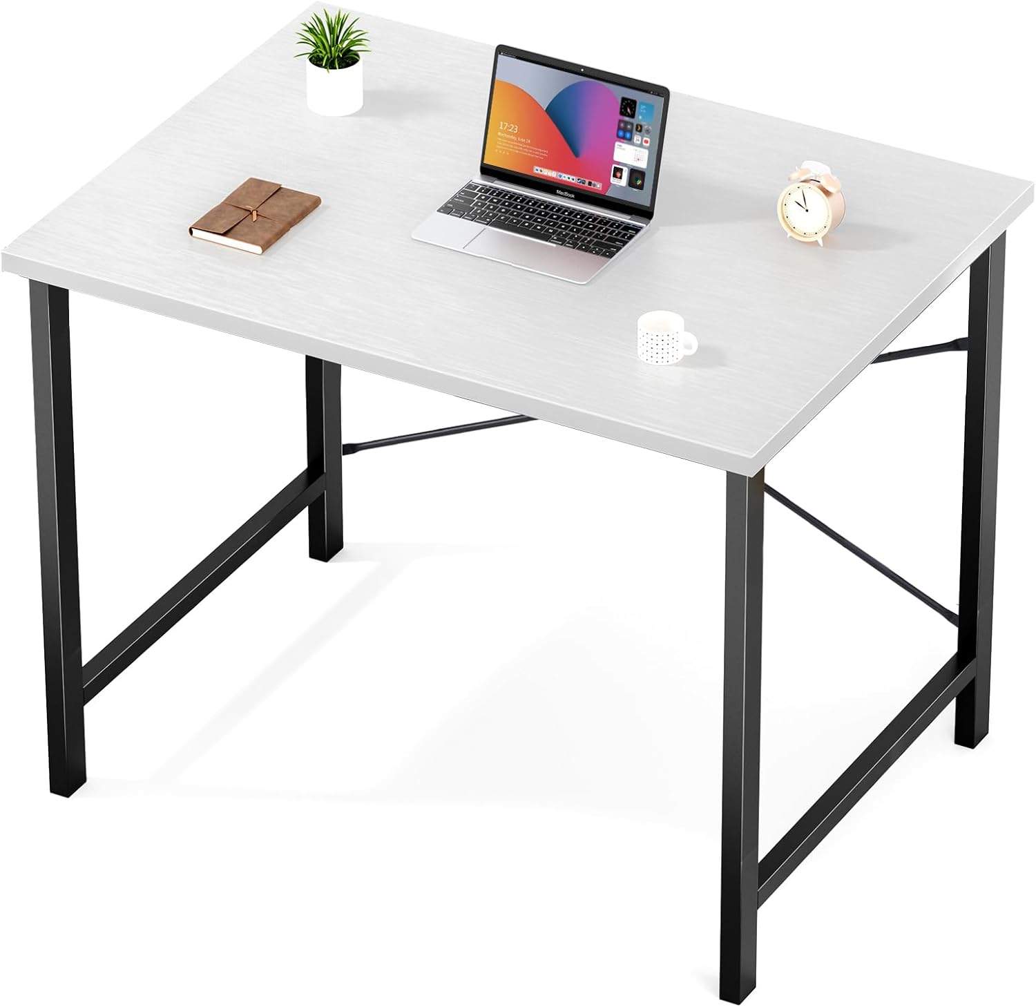 Sweetcrispy Computer Desk, Small Office 32 Inch Writing Work Study Kids Student Teacher Home Bedroom Table with Metal Frame Wood Tabletop - White