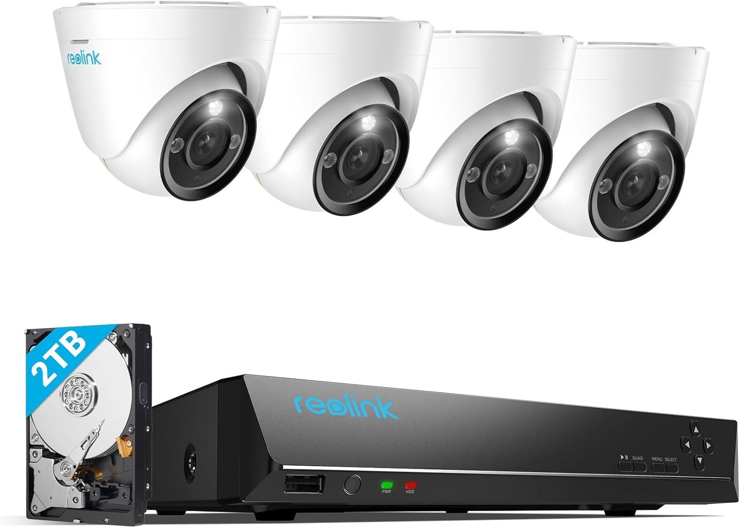 Reolink 4K+ PoE CCTV Security Camera System with Spotlights, 4X 12MP IP Cameras with Person/Vehicle Detection, 8CH NVR with 2TB HDD for 24/7 Continuous Recording, 2-Way Audio, RLK8-1200D4-A