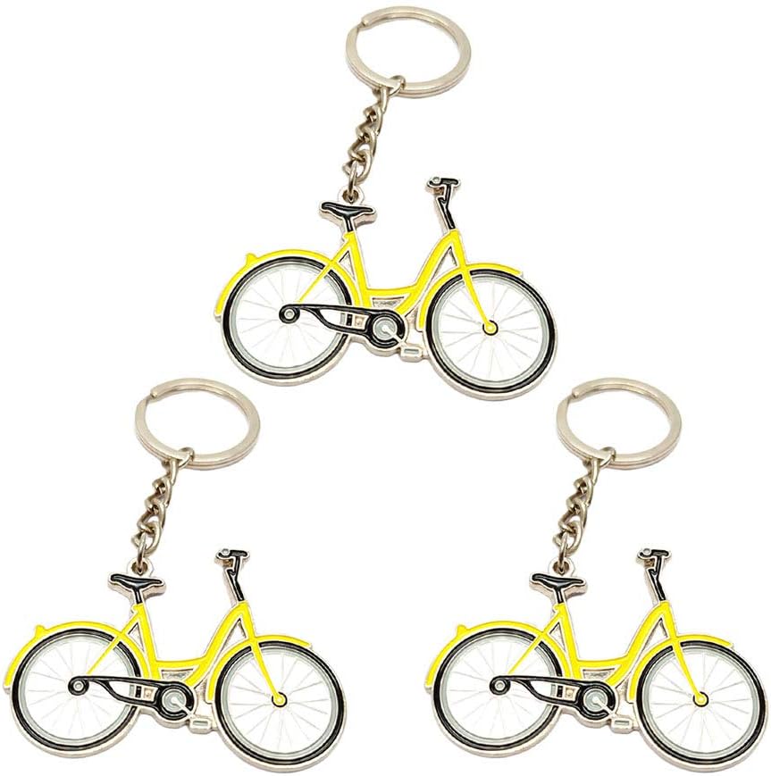 3 Pcs Bike Keychain Small Bicycle Key Chains Women Men Key Pendant Charms for Backpack Bags (Yellow)