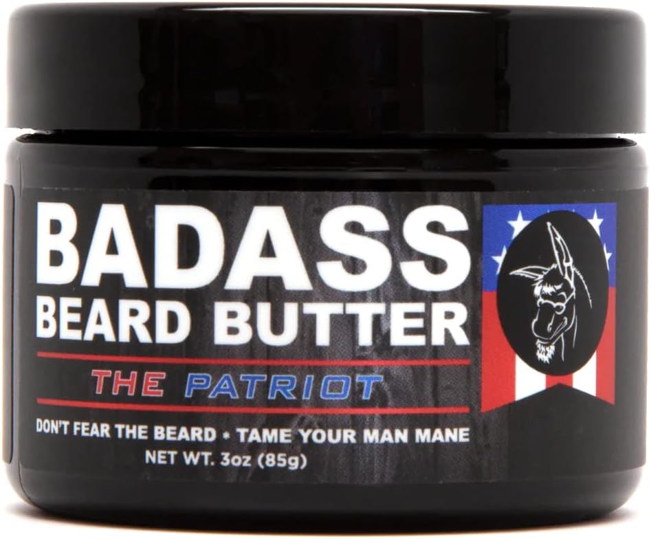 Badass Beard Care Beard Butter For Men - THE PATRIOT, 3 oz - Made of Natural Ingrediens for Healthy, Soften and Itchness Free Beard and Mustache