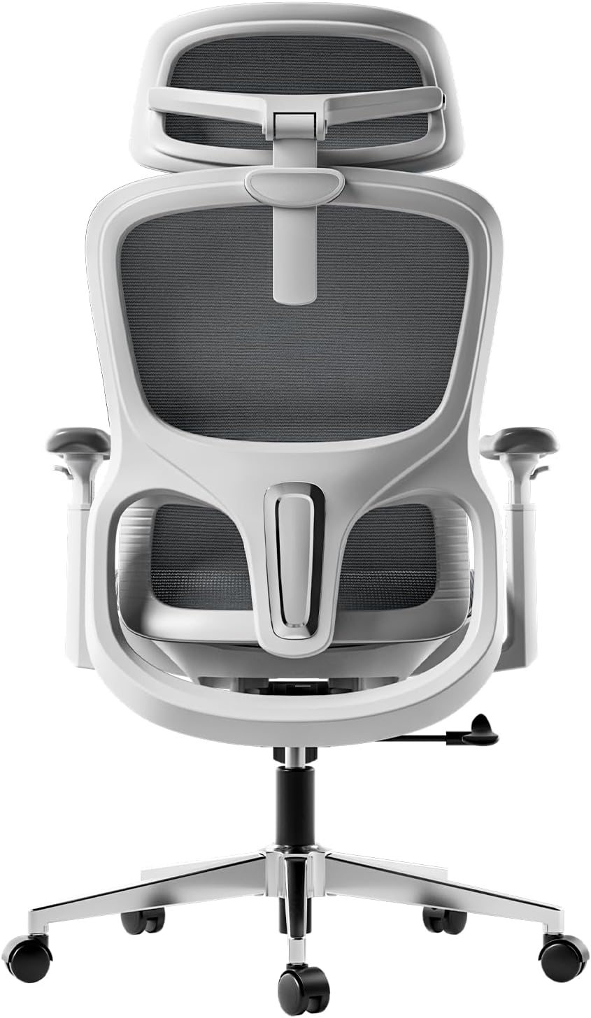 Hbada P2 Ergonomic Office Chair with 3D Lumbar Support, Mesh Chairs with 3D 360° Rotation Arms, 3D Headrest & Comfortable Seat, 135° Stepless Tilt Function, White