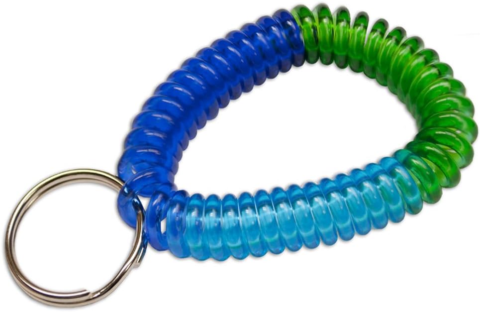 Lucky Line 2” Spiral Wrist Coil with Steel Key Ring, Multi-Color Flexible Wrist, Band Key Chain Bracelet, Stretches to 12”, Blue, Dark Blue,Green 1 PK (4103341)