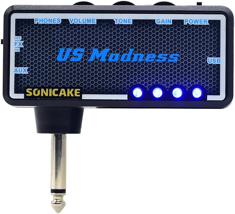 SONICAKE US Madness Plug-In USB Chargable Portable Pocket Guitar Bass Headphone Amp Carry-On Bedroom Effects