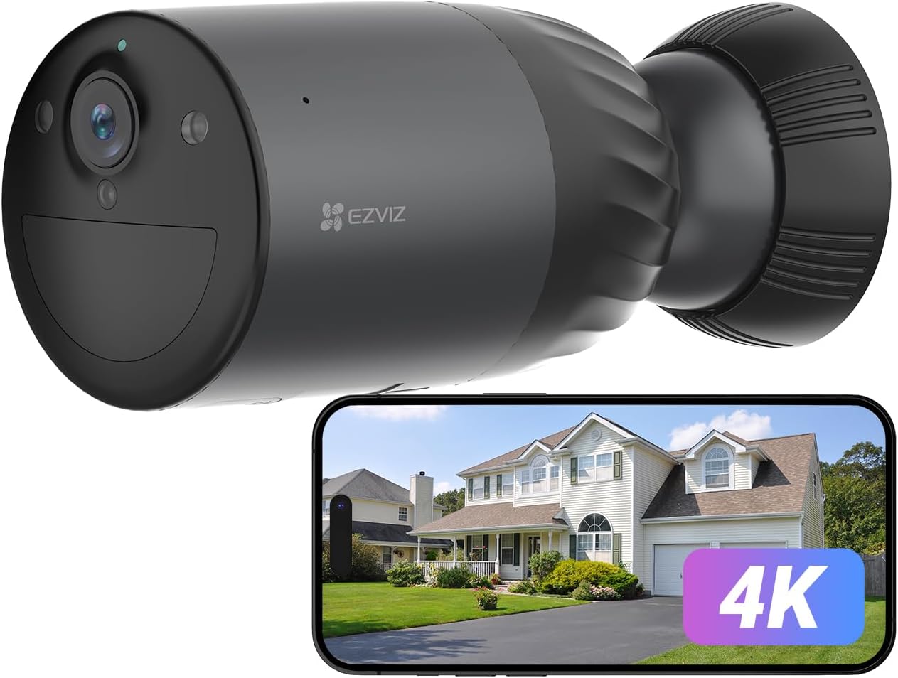 EZVIZ BC1c Outdoor Battery Surveillance Camera, 4K WLAN Camera with AOV Mode, AI Person/Vehicle Detection, Active Defence and Colour Night Vision