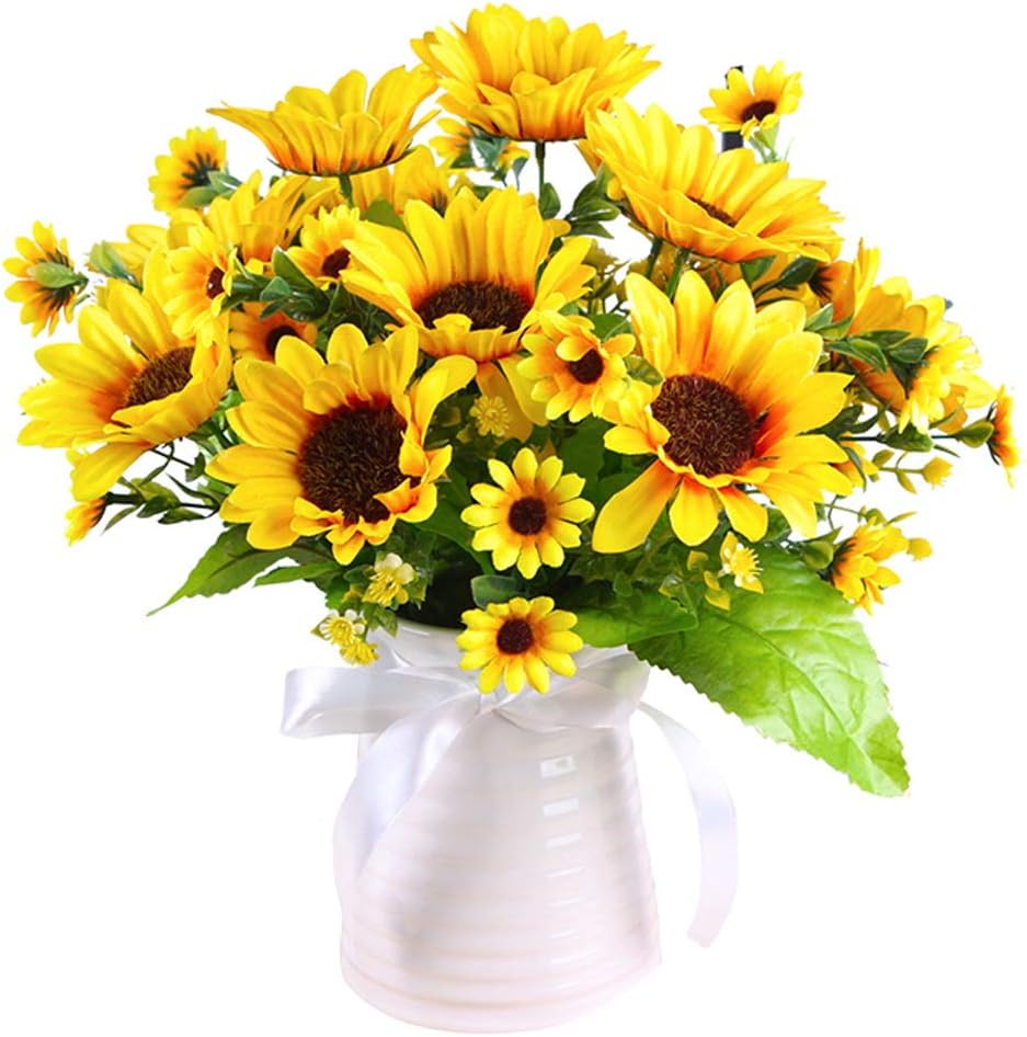 nuoshen 2 Packs Sunflower Artificial Flowers,Silk Bouquet Yellow Plastic Flowers Fake Sunflowers for DIY Craft Wedding Home Decoration