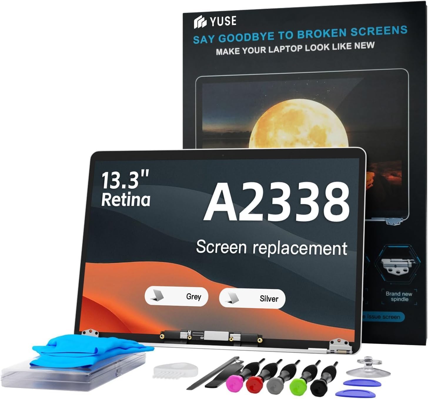 VisGenix A2338 Replacement Screen for 13.3" MacBook Pro M1 M2 Retina A2338 EMC 3578 EMC 8162 MYD83 MYD92 MYDA2 MYDC2 MNEQ3 MNEP3 MNEJ3 A Full LED LCD Display Assembly 2560x1600 (Space Grey)