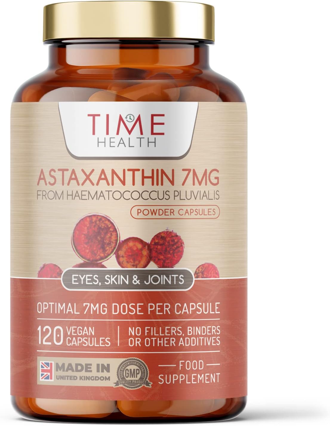 Astaxanthin - 7mg Optimal Dose - 120 Capsules - Super Antioxidant - Haematococcus Pluvialis - 100% Pure Natural Bioavailable 4 Month Supply - UK Manufactured - Zero Additives