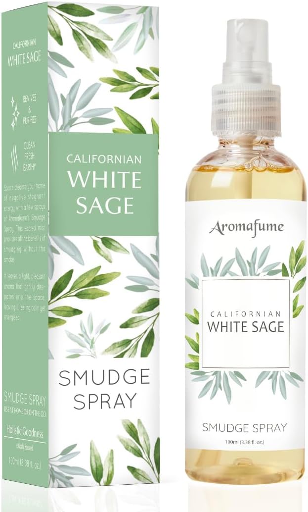 White Sage (California) Smudge Spray & Natural Mist by Aromafume | 100 ml / 3.3oz | Made with Salvia Apiana White Sage Extracts | Ideal for positivity, and cleansing | Non alcoholic, non-toxic & vegan