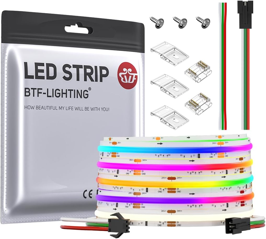 BTF-LIGHTING FCOB SPI RGBNW(4000K) Flexible High Density LED Strip COB WS2814 IC RGBW LED Strip 5M 784LEDs/m DC24V White PCB IP30 Chasing Colour(Without Controller and Power Supply)