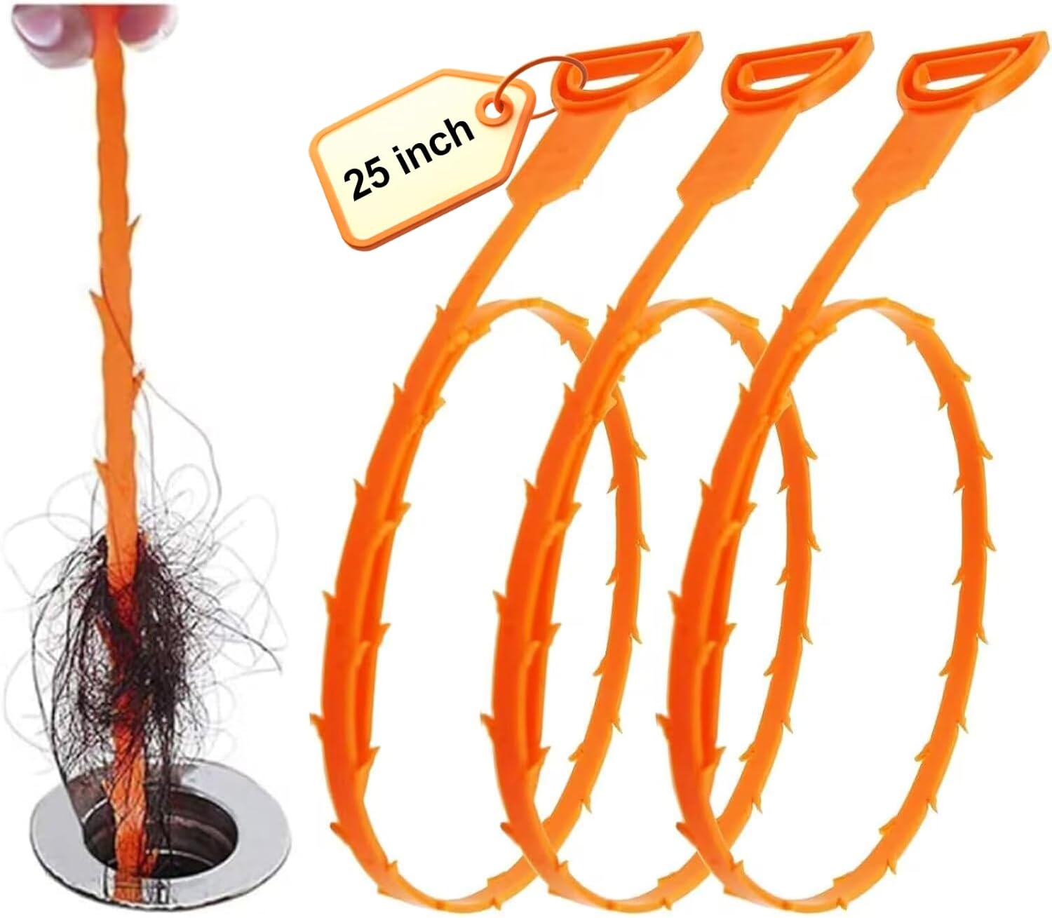 Forlivese 3 Pack 25 Inch Drain Snake,Drain Clog Remover,Sink Snake for Sewer Kitchen Sink Bathroom Tub Toilet Clogged Drains Relief Cleaning Tool