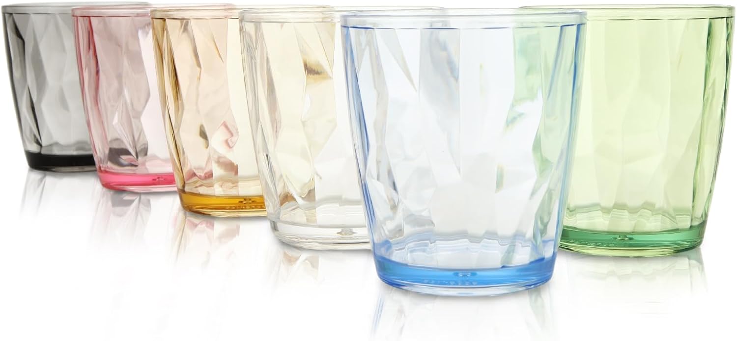 GBACHOOSE 6 Pcs Plastic Tumblers, 330ml/12oz Acrylic Glasses Drinking, Unbreakable Tumbler Cocktail Glasses Reusable Plastic Cups Tumblers Water Glasses for Juice Beer Milk Picnic Party
