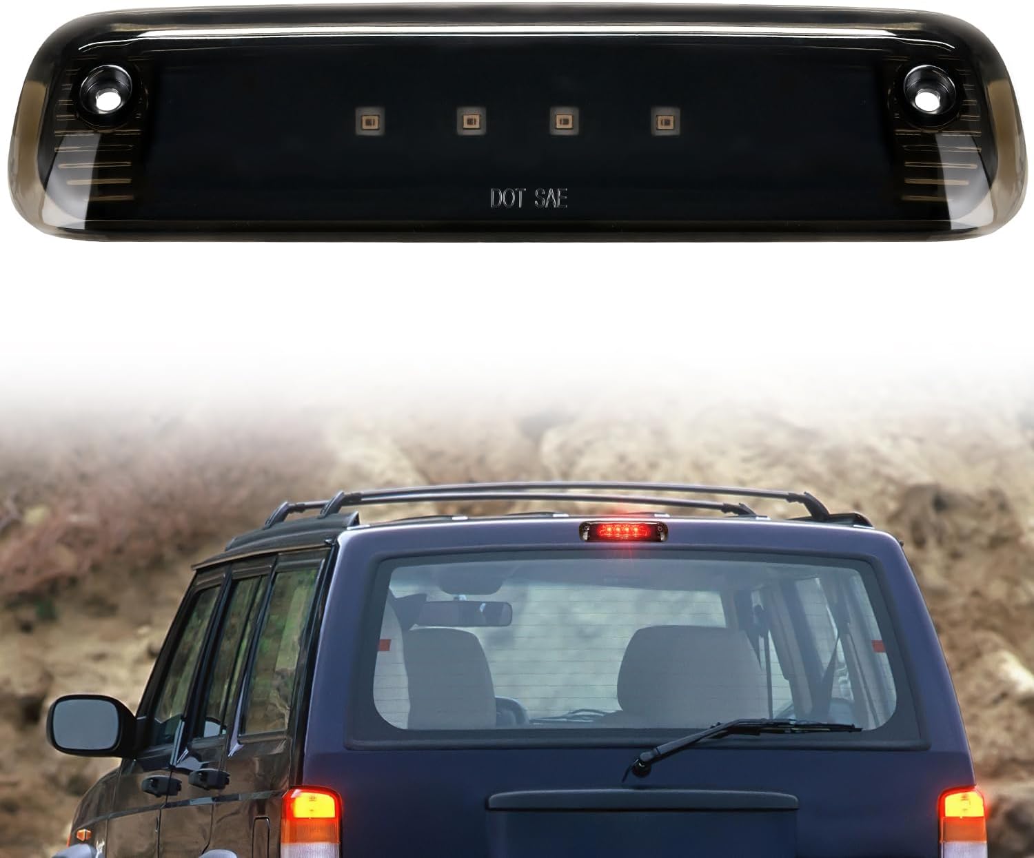 Nilight Third Brake Light Tail High Mount 3rd Stop Lights Smoked Lens Compatible with Jeep Cherokee 1997 1998 1999 2000 2001 SUV Accessories Rear Cab Lamp