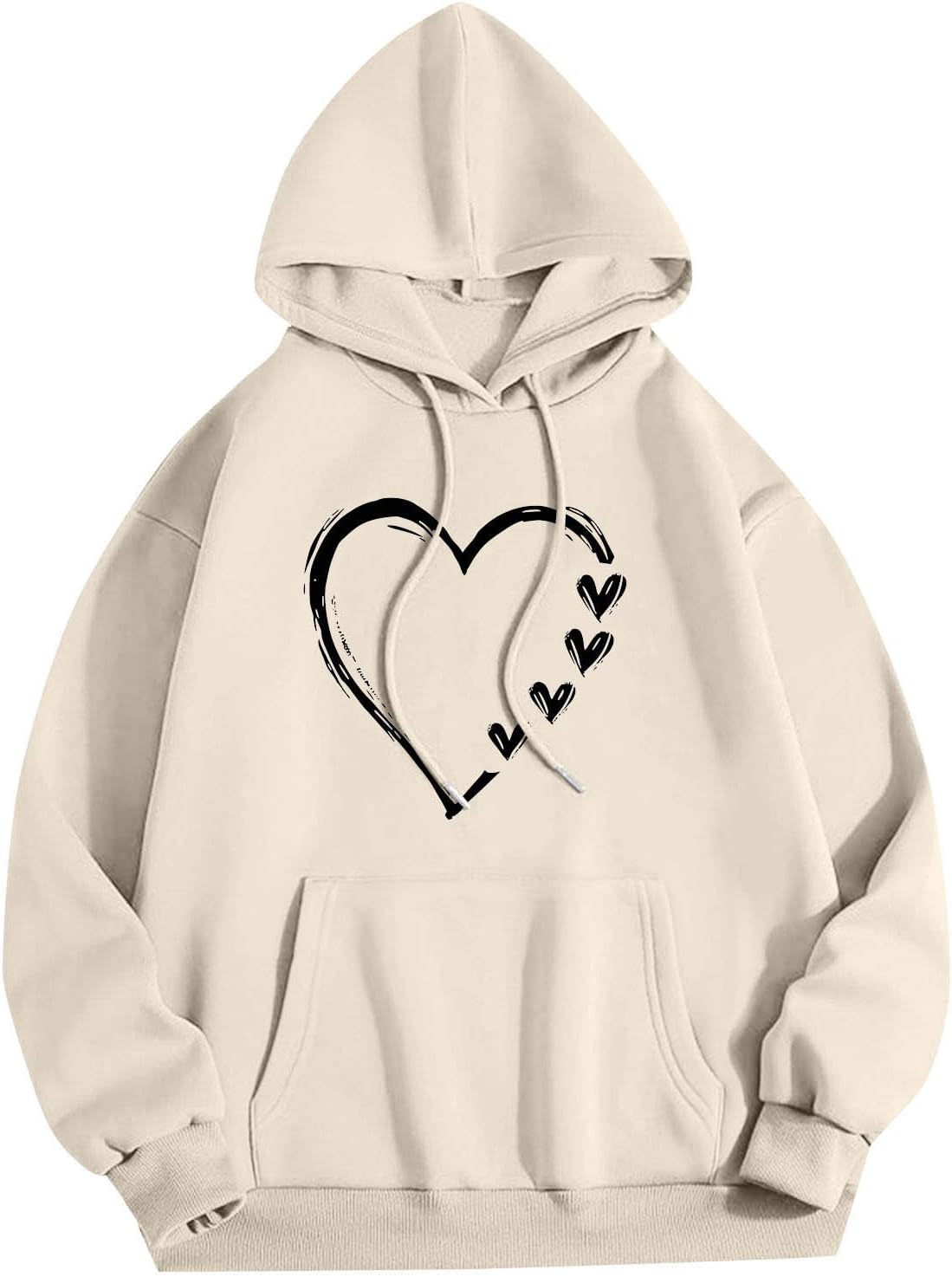 Oversized Hoodies for Women Fleece Heart Graphic Crewneck Sweatshirt Casual Long Sleeve Pullover Tops with Pocket