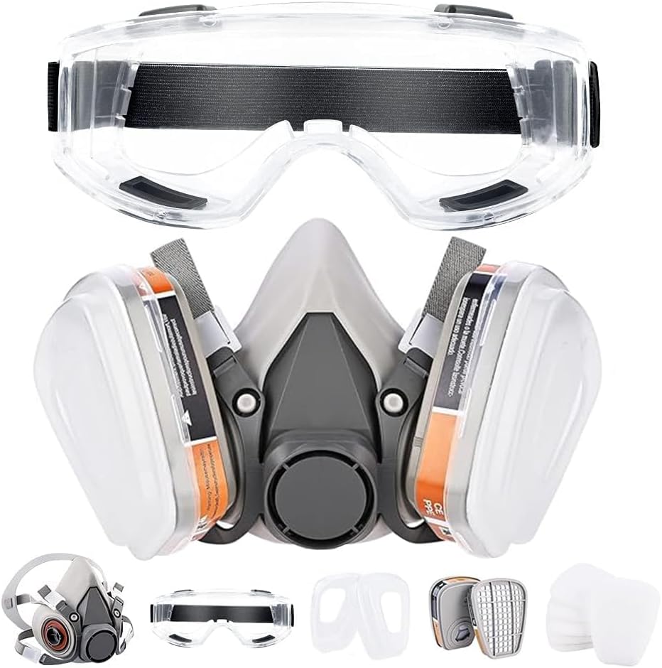 BIUOW Respirator Mask, Dust Gas Mask withFilter, Paint Mask, Chemical for Dust, Organic Vapors,Chemicals Protection with Safety Goggles