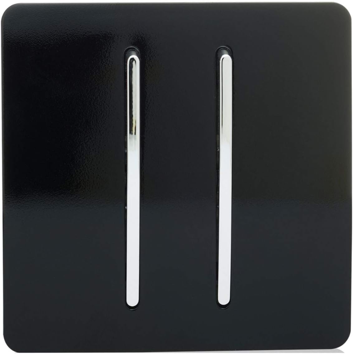 Trendi 2 Gang 2 Way 240V Screwless Raised Front Plate Plastic Artistic Modern Glossy 10 Amp Chrome Rocker Single Electrical Wall Light Switch Piano Black - ART-SS4BK