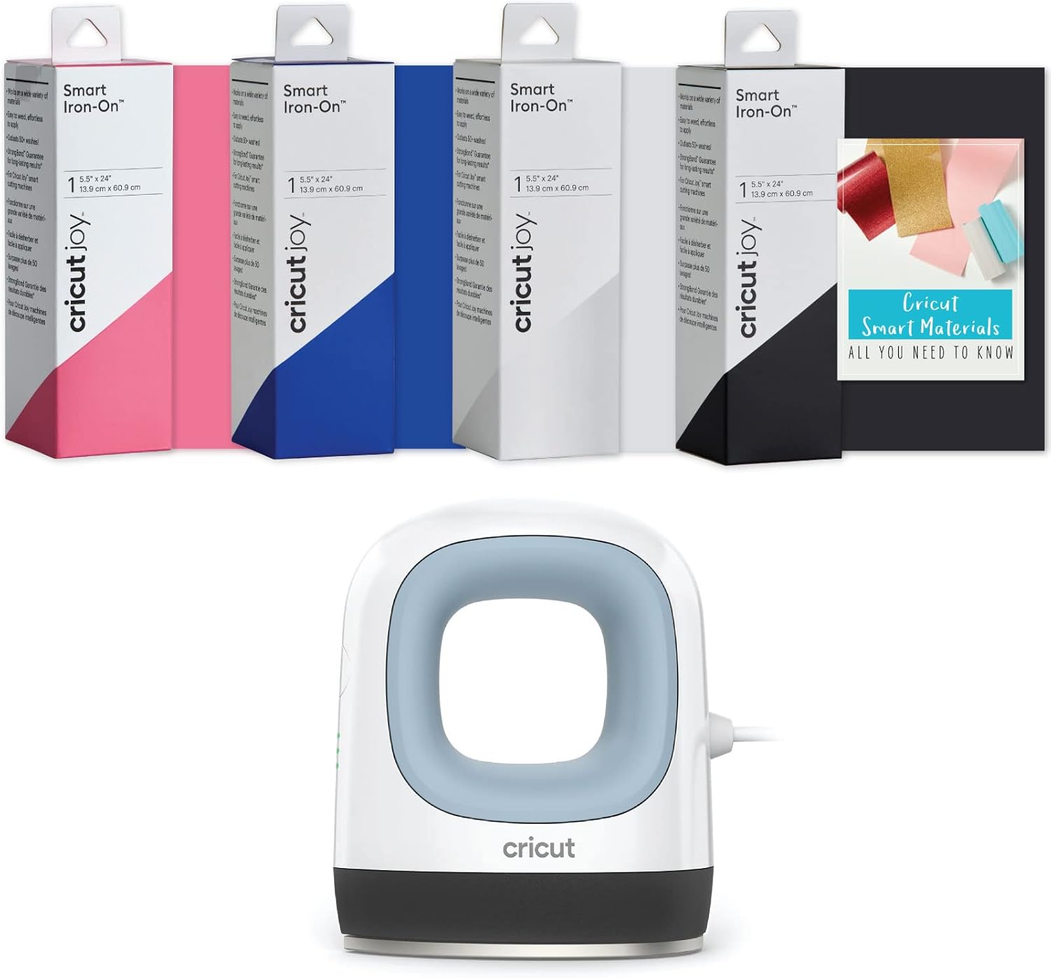 Cricut EasyPress Mini Heat Press Machine Zen Blue and Cricut Joy Iron-On Small Portable Heat Press for T-Shirts Shoes Bags for Small HTV Transfer Projects Cricut Joy Iron-On Black White Royal Pink