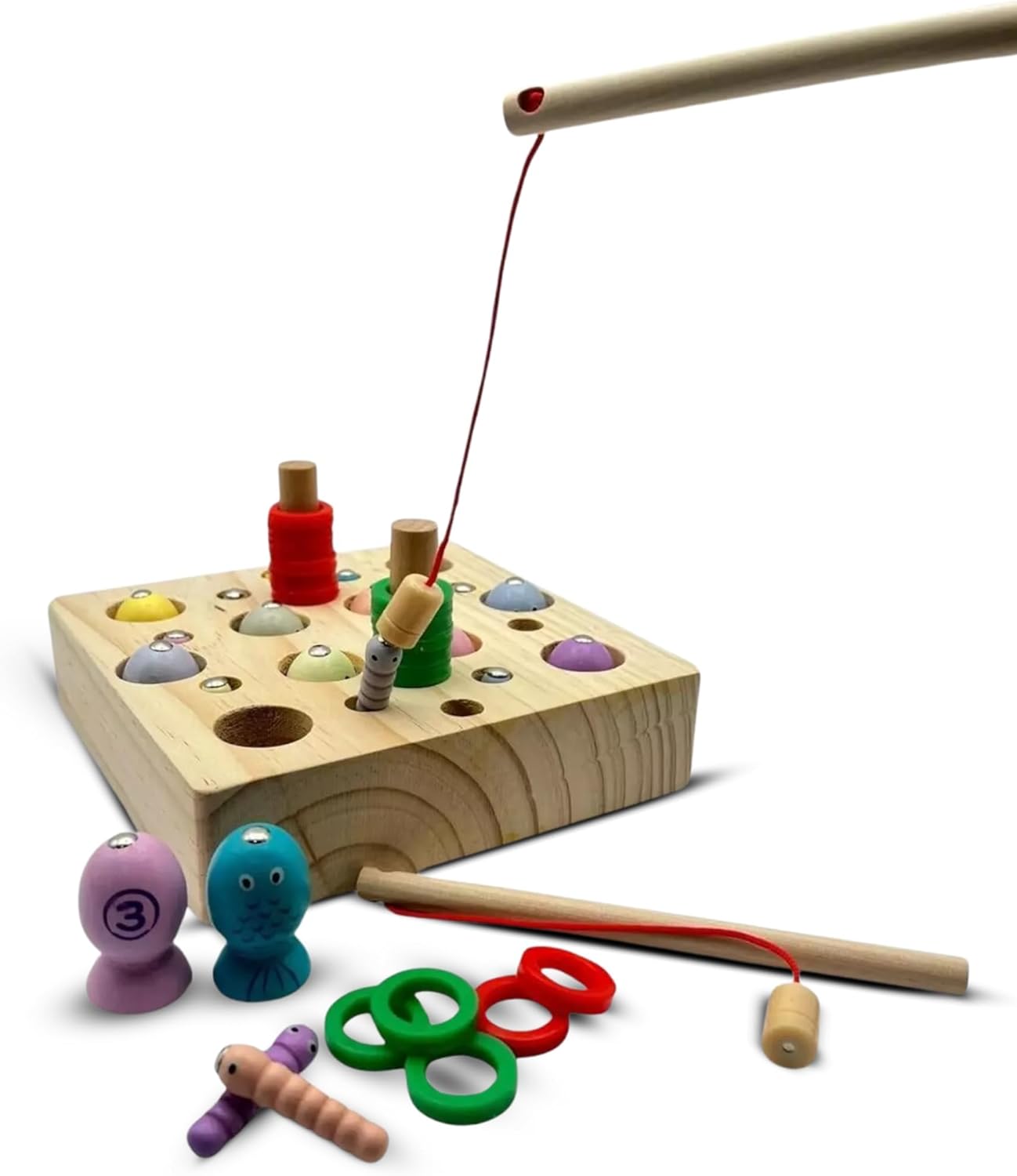 Bodygenix Wooden Toddler Fishing Game Toy - Magnetic Fishing Learning Montessori & Motor Skills Educational Toy Set - Colour Sorting Shape Learning - Suitable for 3-Year-Old kids Birthday Gifts