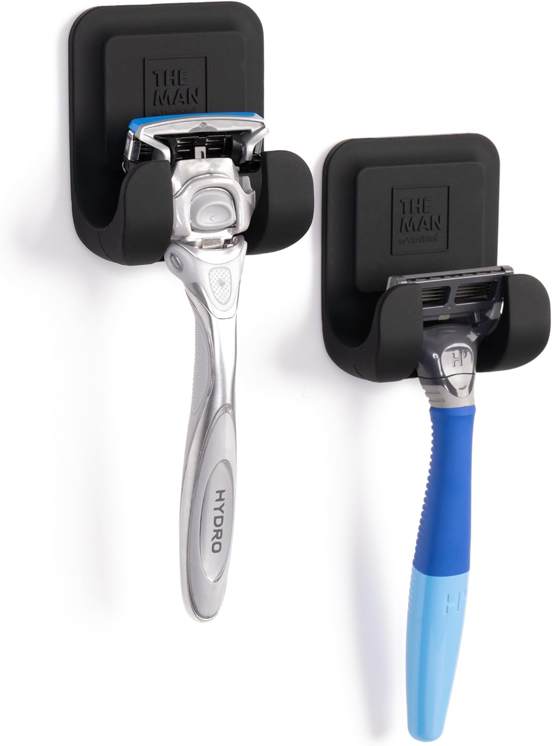 The Man Silicone Razor Holder-Razor Holder for Men-Fit Any Razor Secure & Safe-Compatible with Gillete, Harry's, Schick & Other Brands-Shower & Bathroom Organizer-Razor Hooks for Shower Wall (2 Pack)