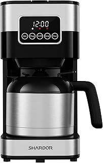 SHARDOR Coffee Maker Programmable with Thermal Carafe, Touch-Screen Drip Coffee Machine with Timer, 8-Cup Coffee Pot with Pause & Serve, Regular & Strong Brew, Auto Shut Off, Black & Stainless Steel