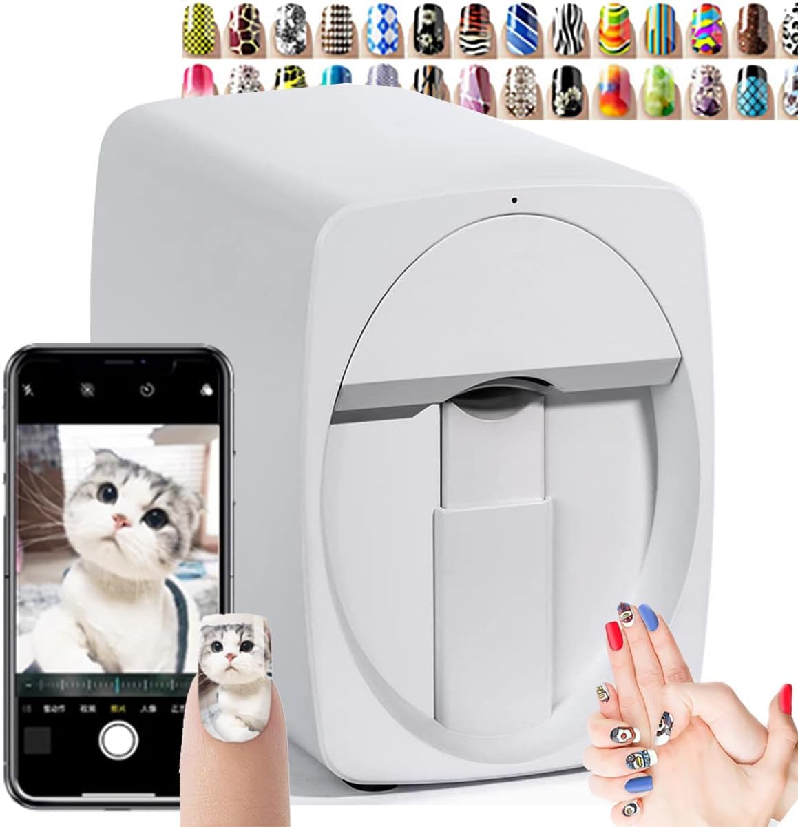 Nail Art Printer, 3D Smart Automatic Nail Printer Machine, Support WiFi/DIY/Usb, Multifunction Portable Mobile Nail Painting Machine for Kid/Nail Studio/Manicurist/Nail Lovers,White