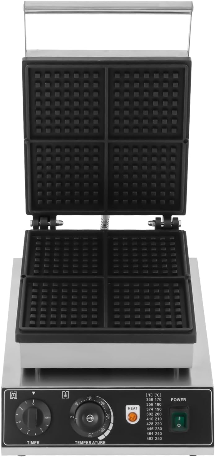Commercial Belgian Waffle Maker, 4 Grids 1750W Double Heating Square Belgian Waffle Iron Heavy Duty Non-stick Electric Waffle Maker for Restaurant, Bakery, Snack Bar, Home