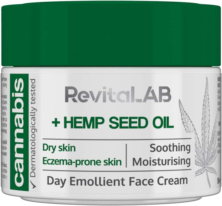 RevitaLAB Cannabis Extract Day Emollient Face Cream with Organic Hemp Seed Oil for Deep Nourishment, Dermatologically Tested Moisturiser for Sensitive Skin, 50 ml