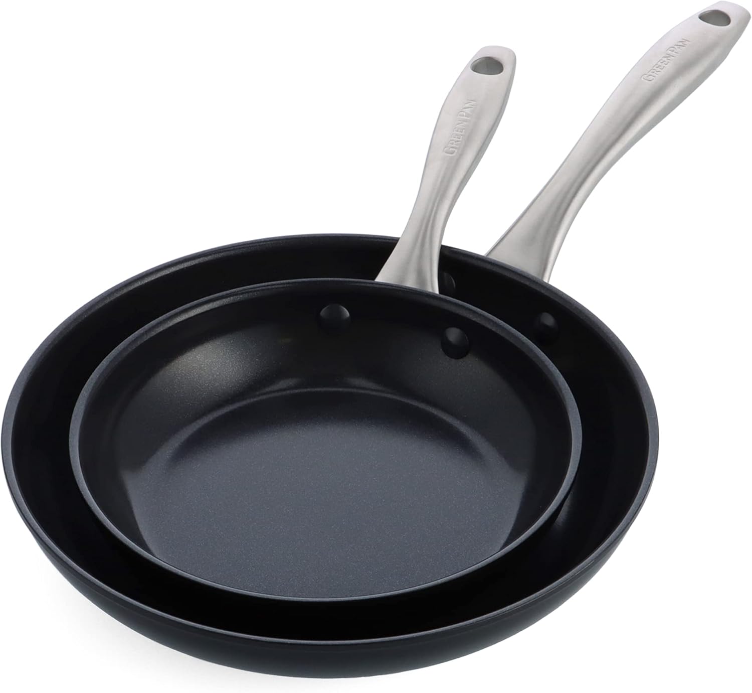 GreenPan Lima Midnight Hard Anodized Healthy Ceramic Non-Stick 20 cm and 26 cm Frying Pan Skillet Set, PFAS-Free, Induction Suitable, Oven Safe, Black