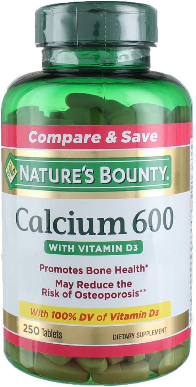 Nature's Bounty 600mg Calcium Carbonate & 800IU Vitamin D3, Supports Immune & Bone Health, 250 Count