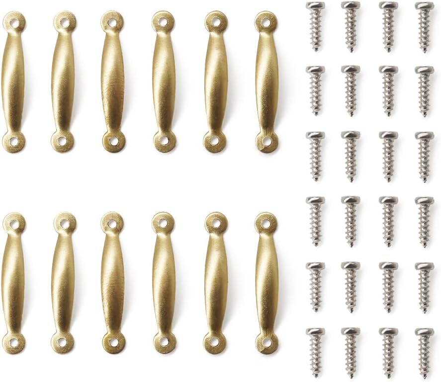 Odoria Dollhouse Door Handles Miniature: 1/6 Scale Gate Pulls for Dolls Furniture Cabinet Drawer - Mini Hardware Metal Antique Vintage Golden 12Pcs