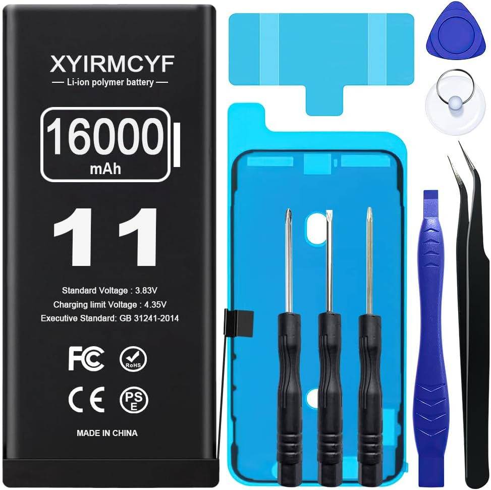 16000mAh Super Capacity Battery Compatible with iPhone 11, 0 Cycle Li-Polymer Replacement Battery for iPhone 11, with Professional Repair Tool Kit