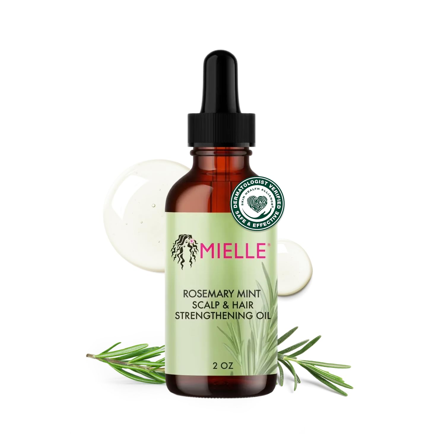 Mielle Organics Rosemary & Mint Hair Oil - Strengthening Biotin Oil Infused Frizzy & Damaged Hair Care - Split Ends & Dry Scalp Treatment to Support Longer, Healthier Strands, 2oz