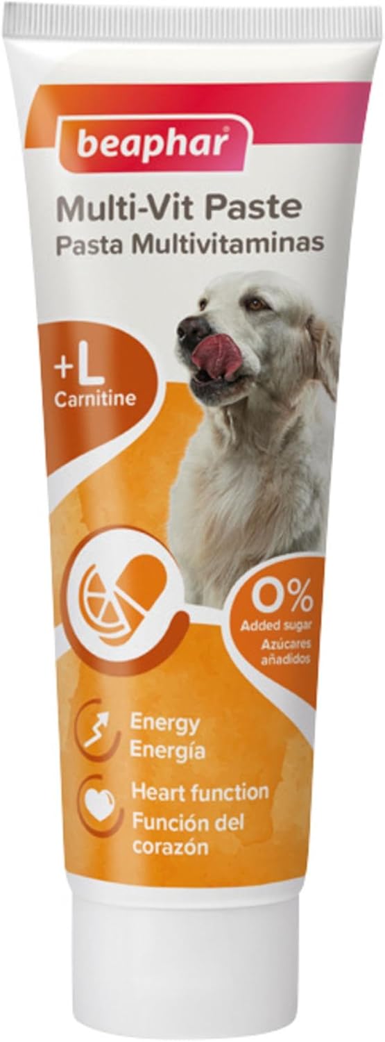 Beaphar - Multi-Vitamin Paste for Dogs - Prebiotic Paste Aids Digestion - Promotes Glossy Coat & Vitality - Healthy Tasty Treat - 100g Tube