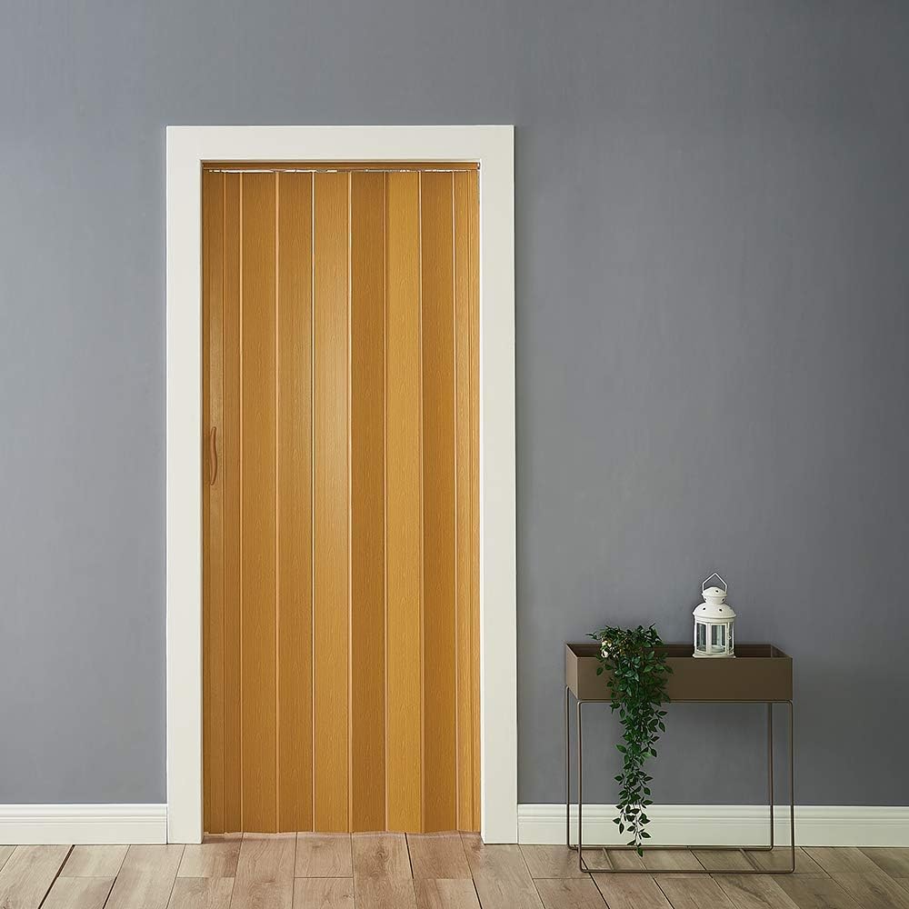Folding Door Natural Pine Effect PVC Internal Accordion Concertina Sliding Door Thickness:6mm or 12mm (Thickness 12mm, Yellow)