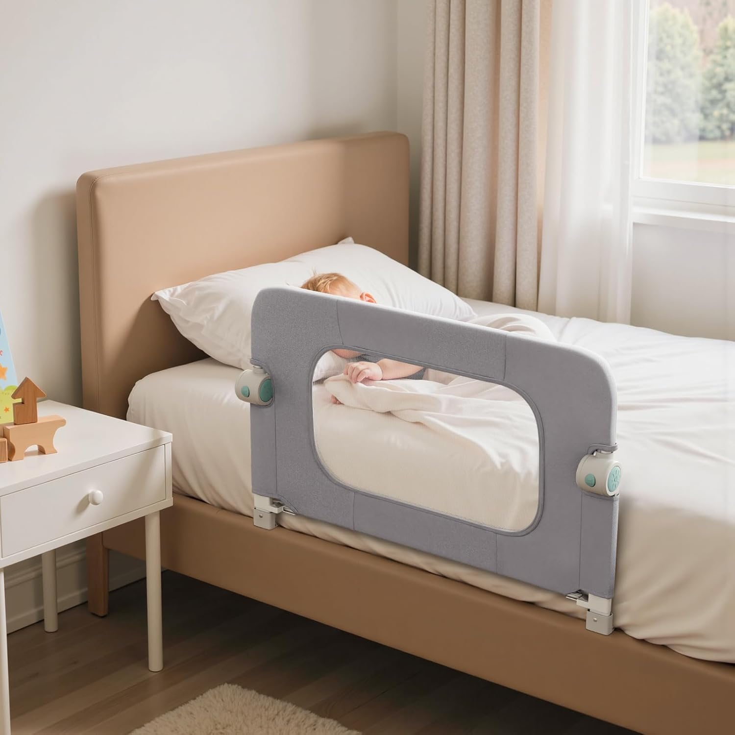 Reinforced Safety Bed Rail for Toddlers – 32” Bed Rail Guard with Thickened Material, Foldable & Adjustable Rail for Crib, Twin, Full, Queen, King Beds