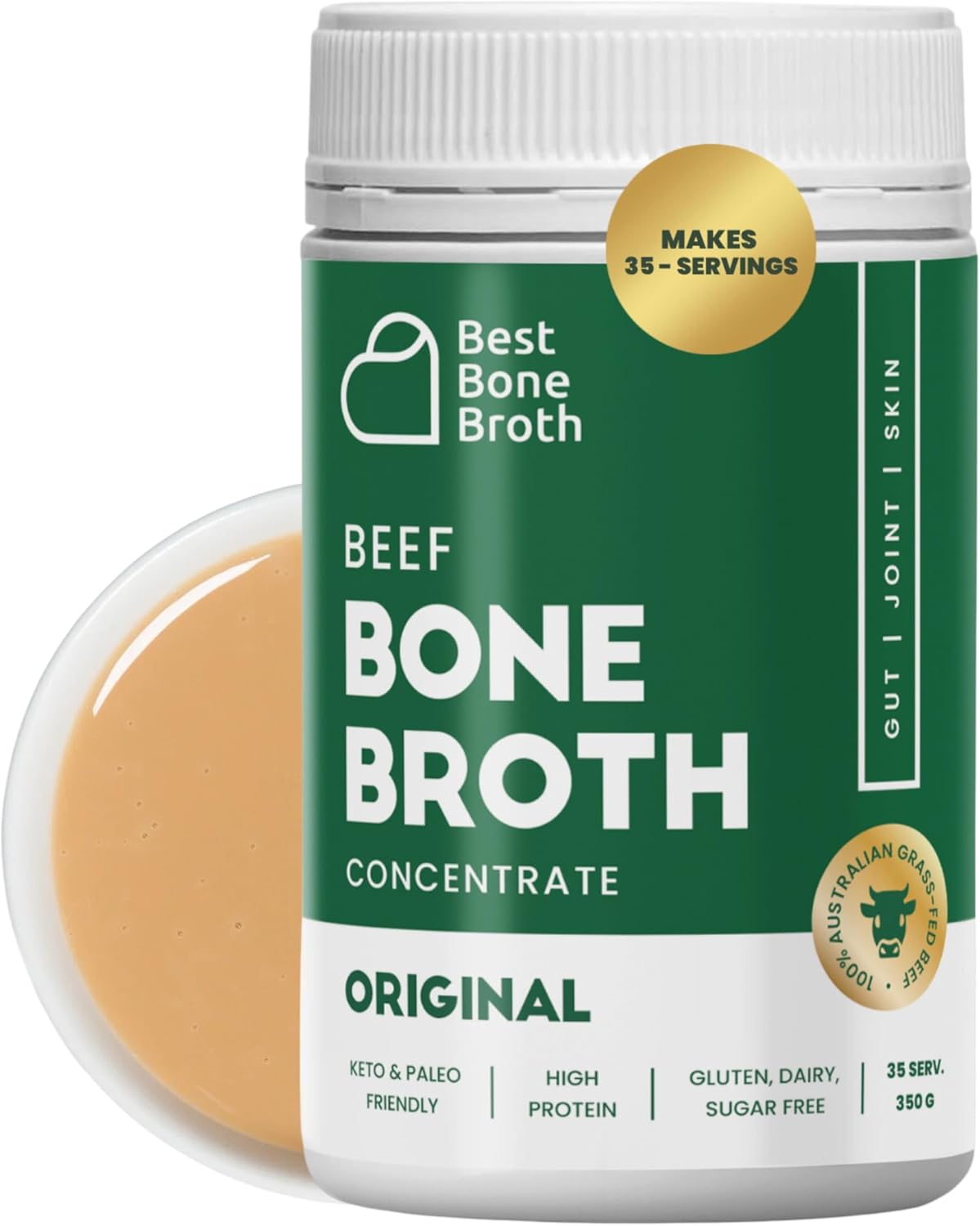 Beef Bone Broth Concentrate | Help Improve Joints, Skin, & Gut | Liquid Collagen Amino Acids | Keto, High Protein, Gluten Free | Made from Grass-Fed Beef - 35 Servings / 8.7 litres