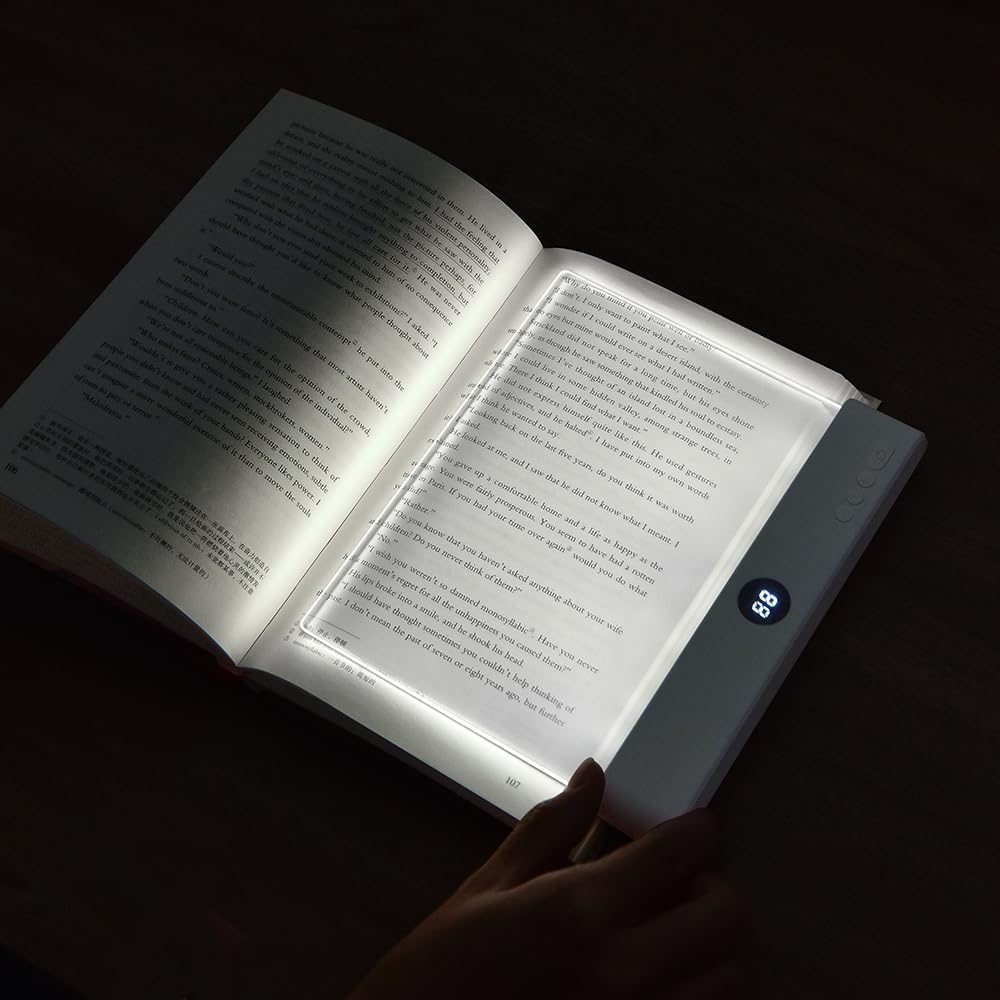Book Light, Rechargeable Clear LED Flat Book Lights for Reading in Bed at Night with 3 Colors & Timer, Dimmable Panel Plate Book Lamp Full Page Light, Bookish Gifts for Women Readers Kids Book Lovers