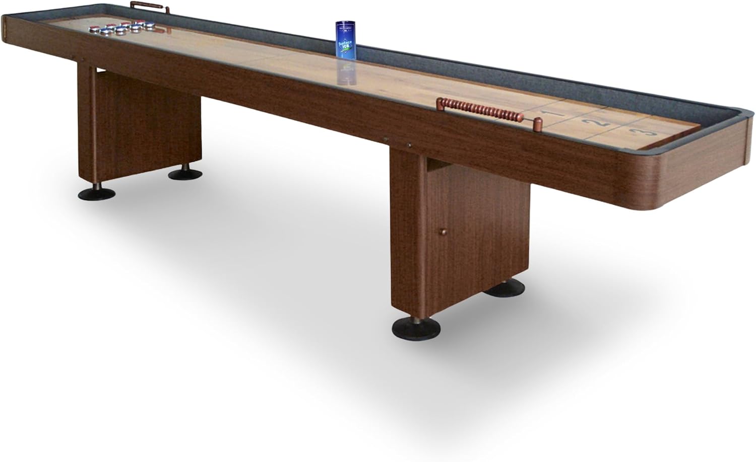 Hathaway Challenger Shuffleboard Table for Family Arcade Game Room - with Poly-Coated Playfield, Built-in Scorer & Cabinet, Climate Adjusters, Leg Levelers, 8 Pucks, Brush & Wax - Walnut Finish